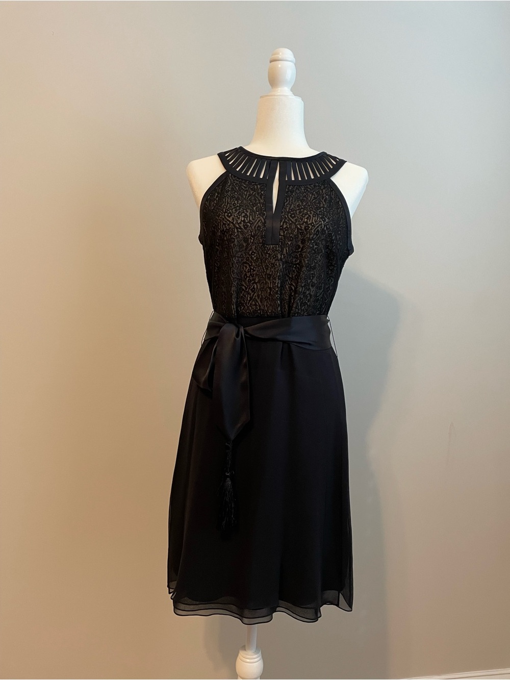 Etcetera Black Halter Mini Dress with Satin Waist
